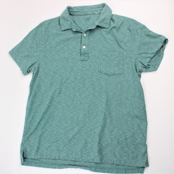 J Crew Mens Green Striped Pocket Polo 